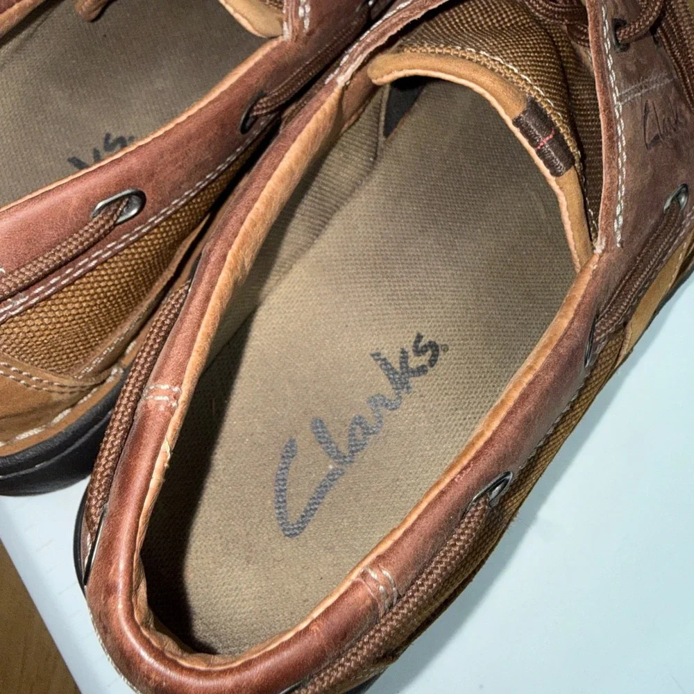 Clarks Mens 78383 Boat Shoes Tan Brown Nubuck Leather Mesh Loafers 10.5 M